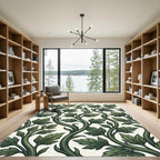 Lush Green Vine Leaf Scroll Rug