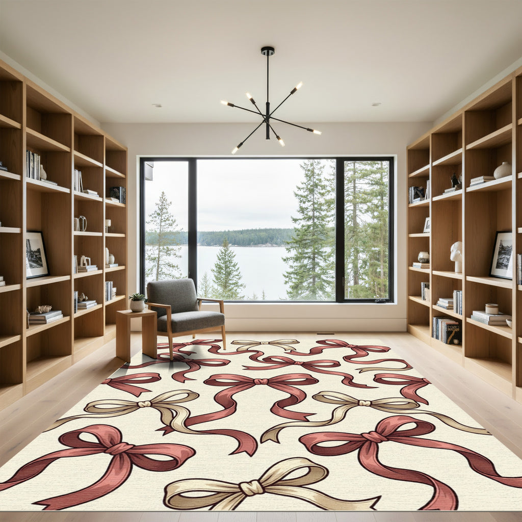 Charming Rose Ribbon Bow Illustration Rug