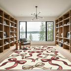 Charming Rose Ribbon Bow Illustration Rug
