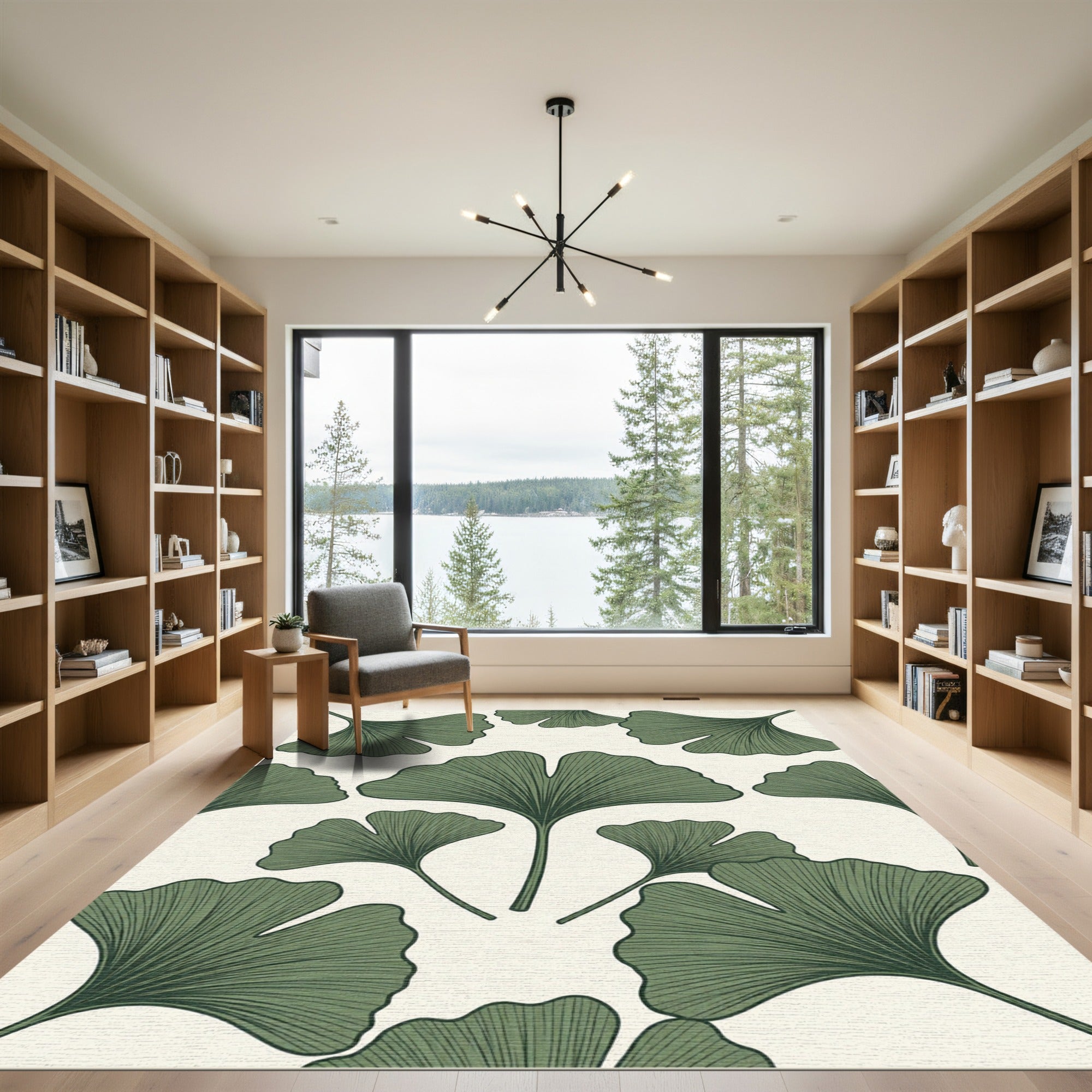 Botanical Sage Ginkgo Leaf Illustration Rug