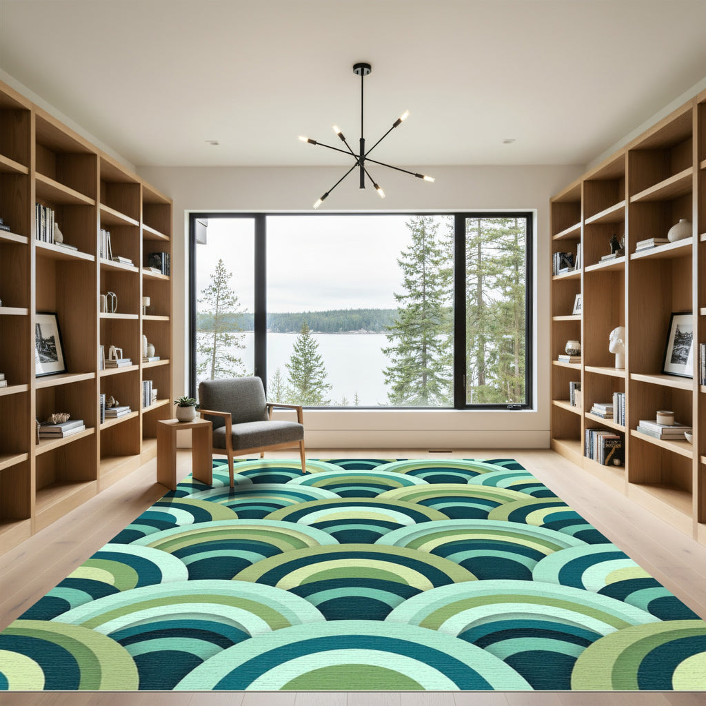 Aqua Teal Gradient Rainbow Arc Rug