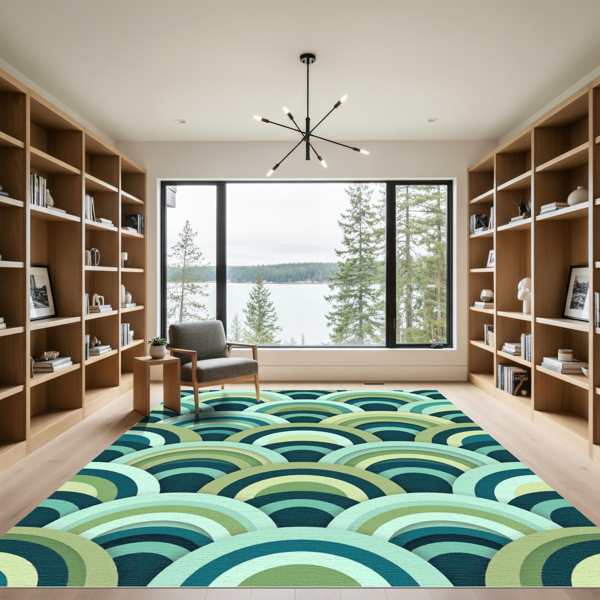 Aqua Teal Gradient Rainbow Arc Rug