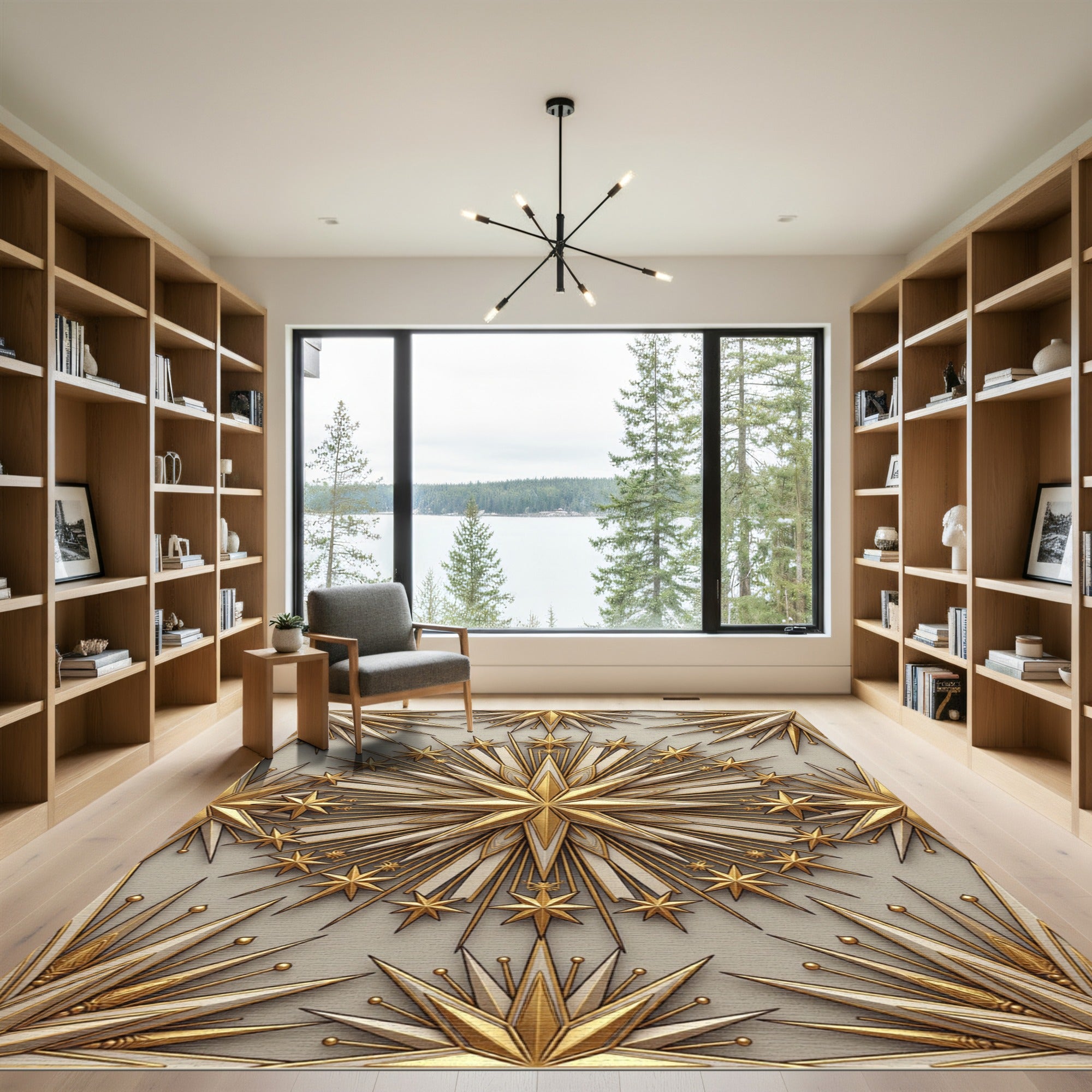 Golden Radiant Starburst Arrangement Rug