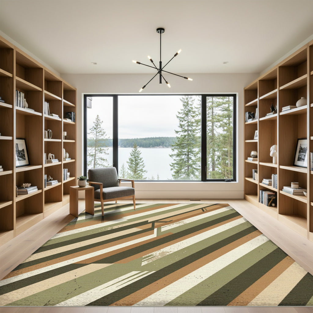 Geometric Earth Tone Striped Abstract Rug