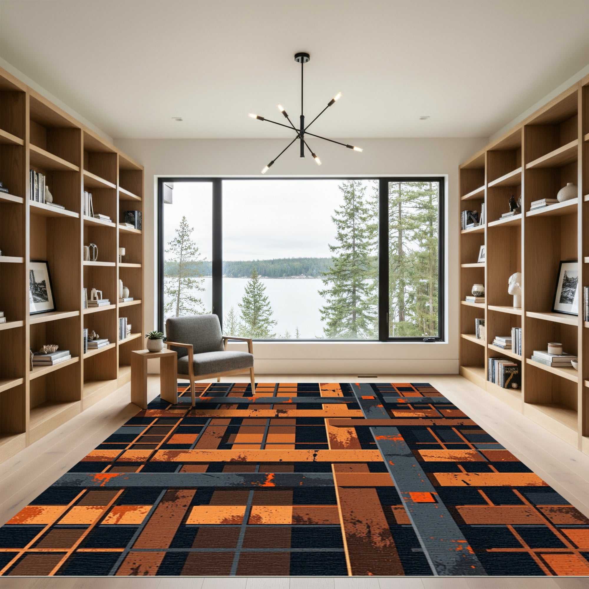 Orange Gray Geometric Grungy Lattice Rug