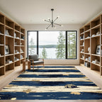 Abstract Navy and Golden Striped Cabin Rug