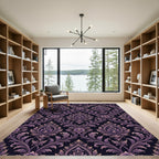 Regal Purple Damask Floral Scroll Rug