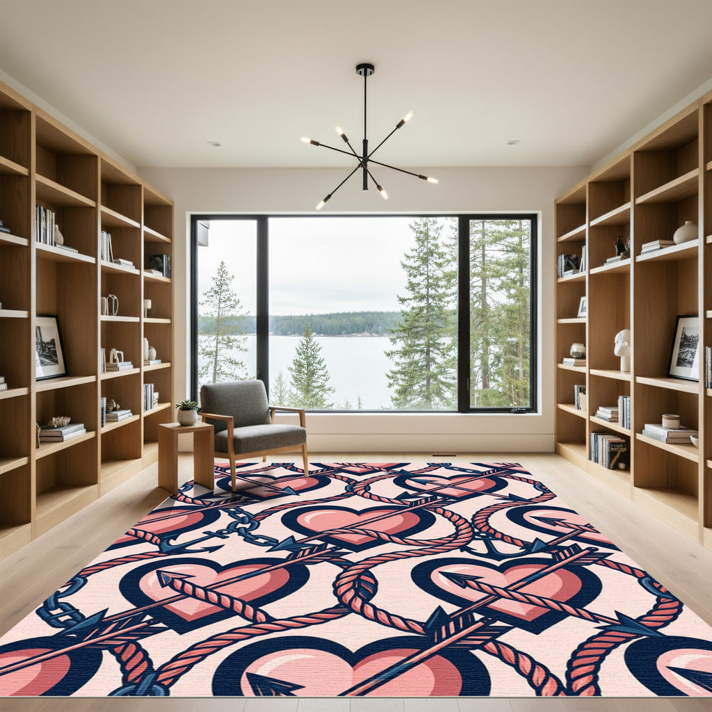 Pink Arrows Hearts Nautical Rope Rug