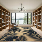 Dark Tropical Palm Leaf Silhouette Rug