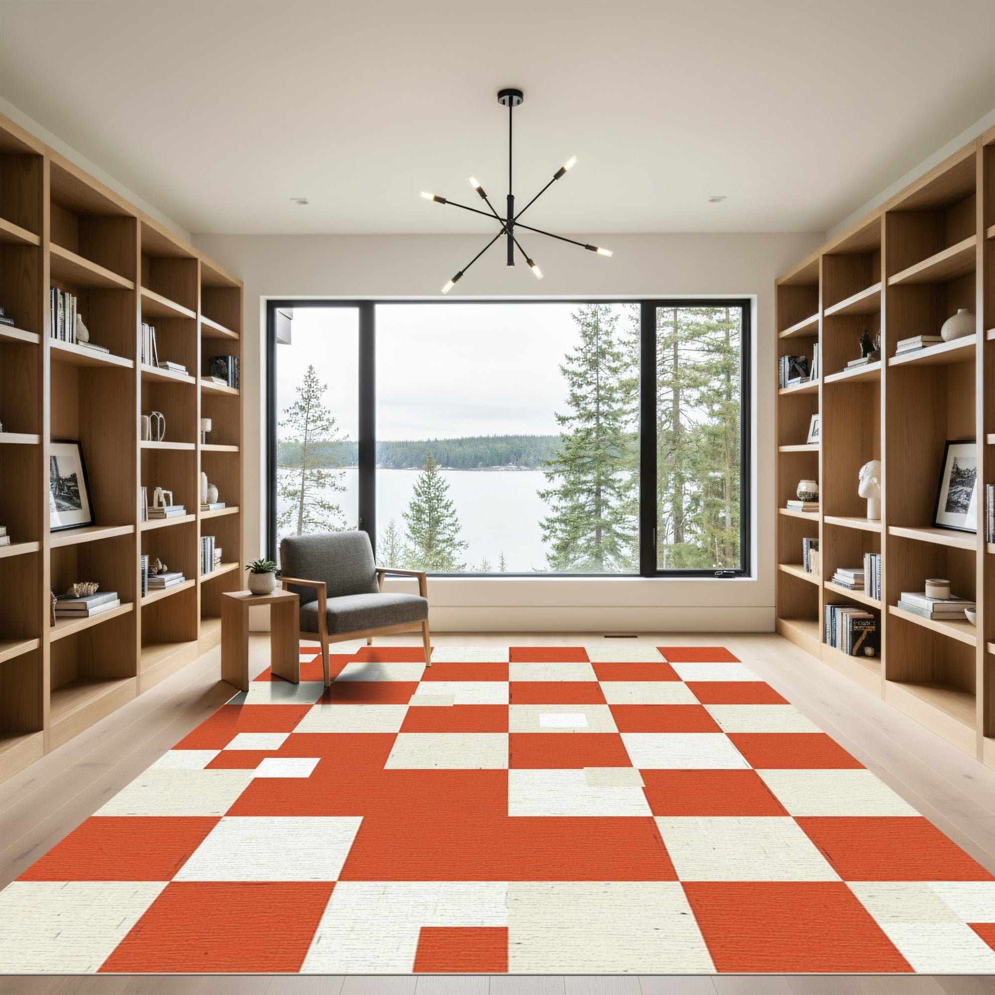 Retro Orange Cream Checkered Squares Rug