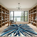 Deep Blue Gray Brushstroke Burst Rug