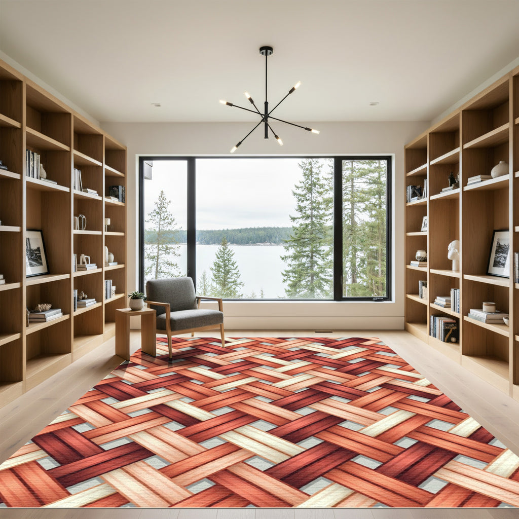 Woven Terracotta Chevron Texture Rug