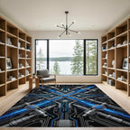 Cybernetic Circuitry Blue Metal Symmetry Rug