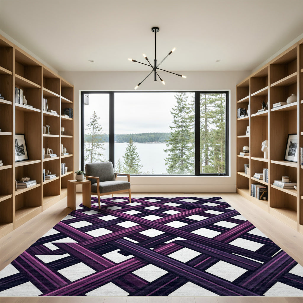 Modern Magenta Intersecting Lattice Grid Rug