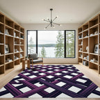 Modern Magenta Intersecting Lattice Grid Rug