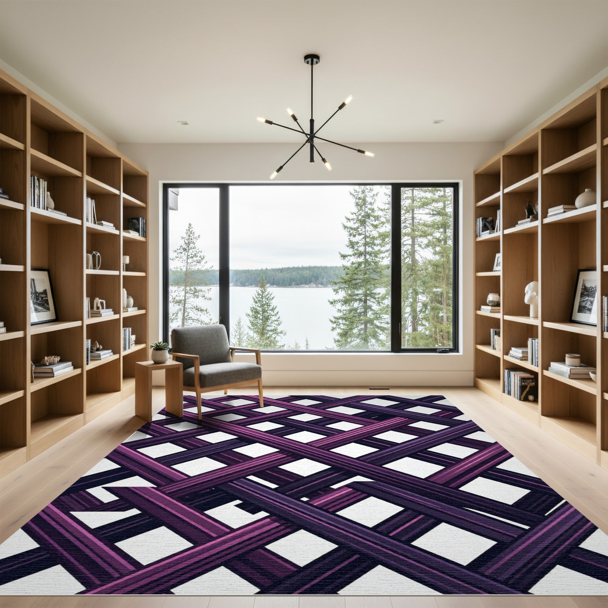 Modern Magenta Intersecting Lattice Grid Rug