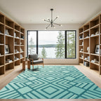 Modern Teal Geometric Diamond Grid Rug