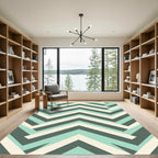 Modern Mint and Charcoal Chevron Stripe Rug