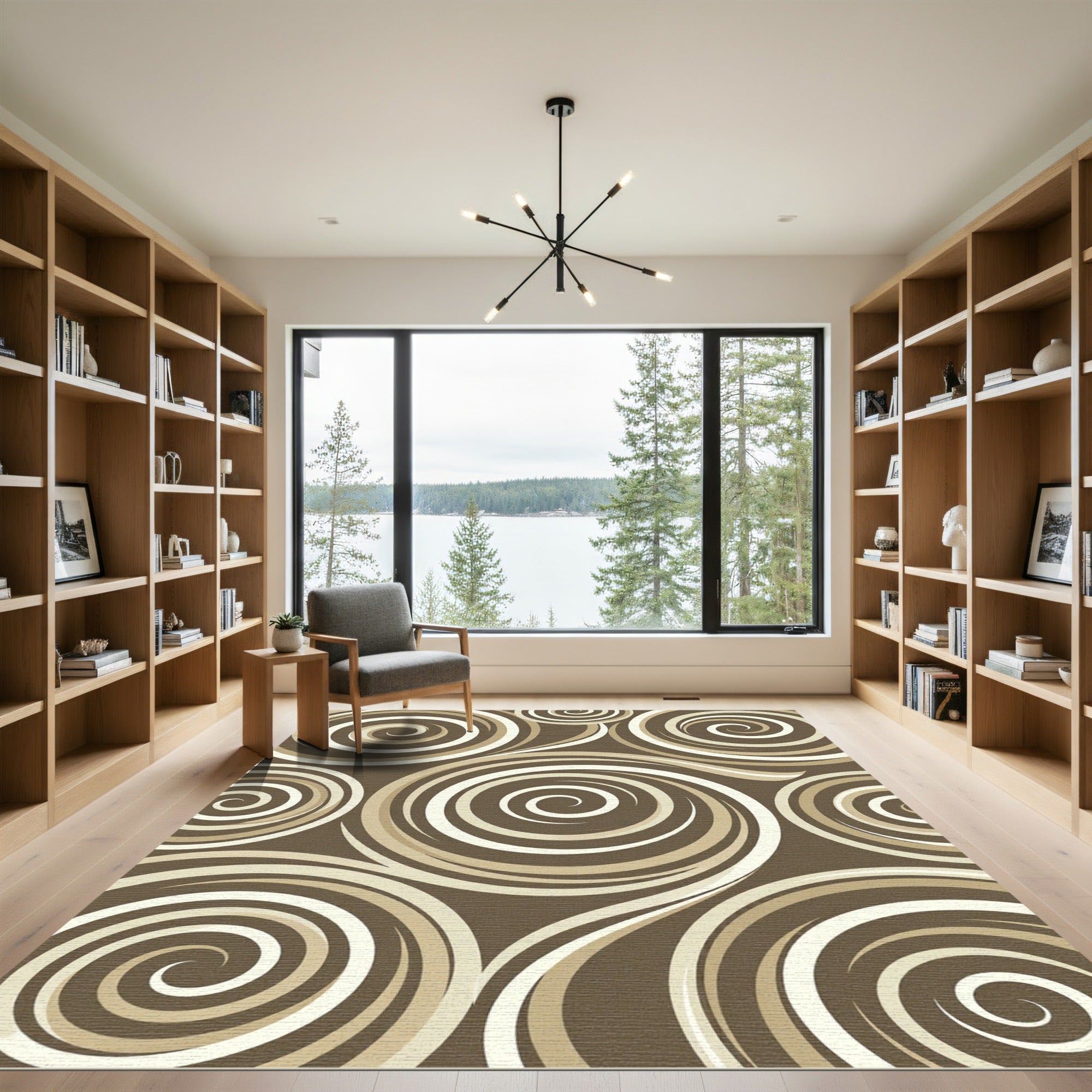 Neutral Earthy Tone Swirling Vortex Rug
