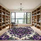 Royal Purple Peony Floral Mandala Rug