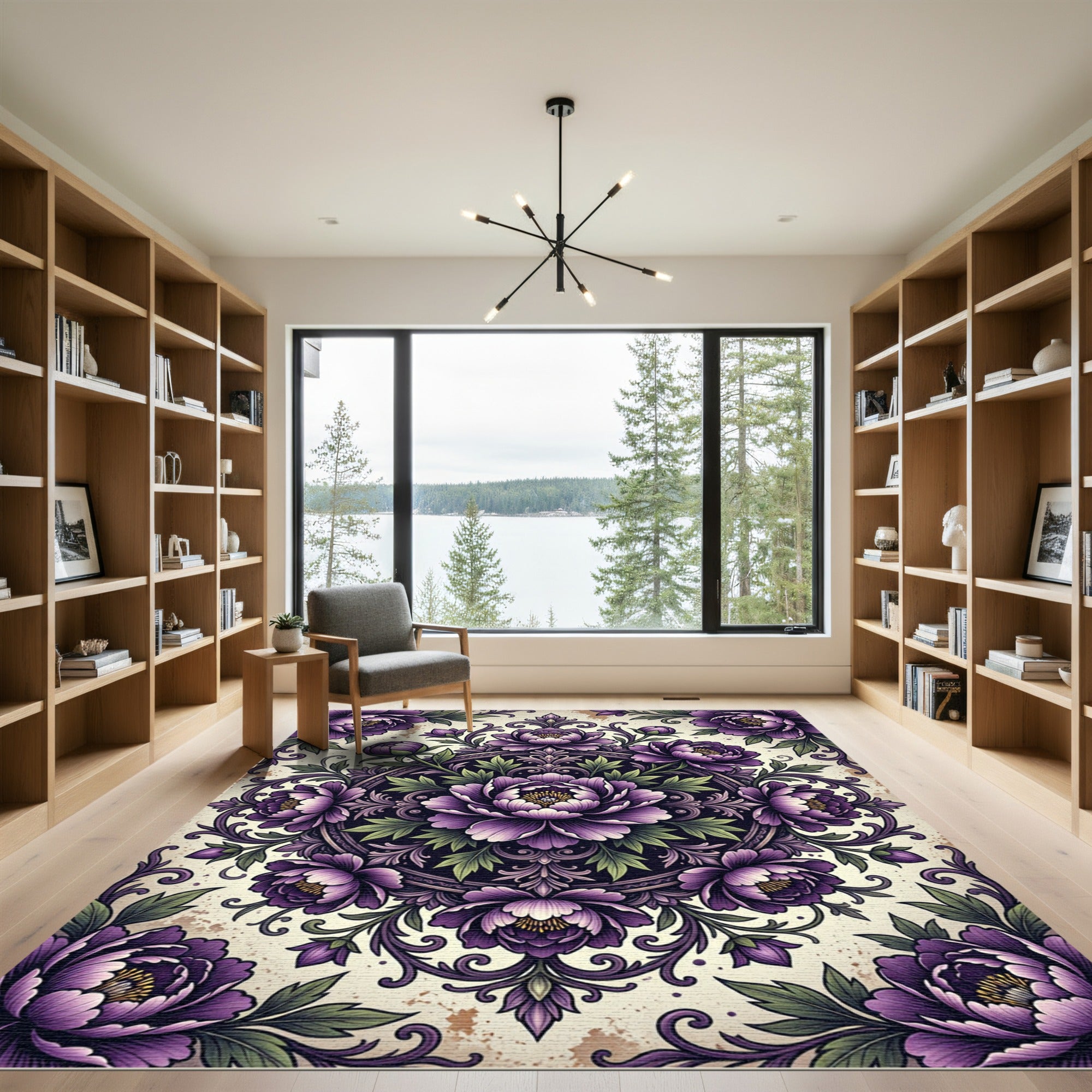 Royal Purple Peony Floral Mandala Rug