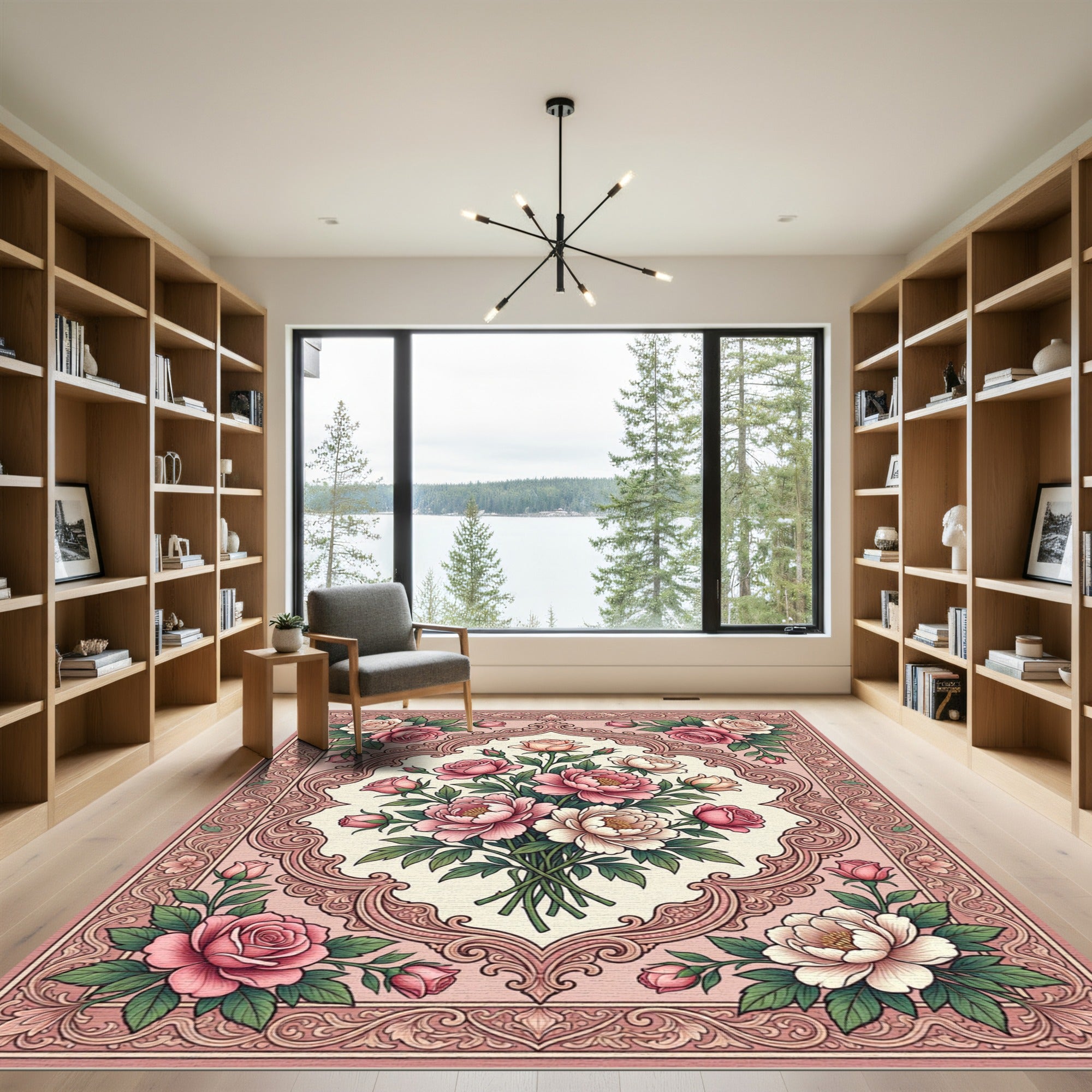 Pink Floral Bouquet Vintage Frame Rug