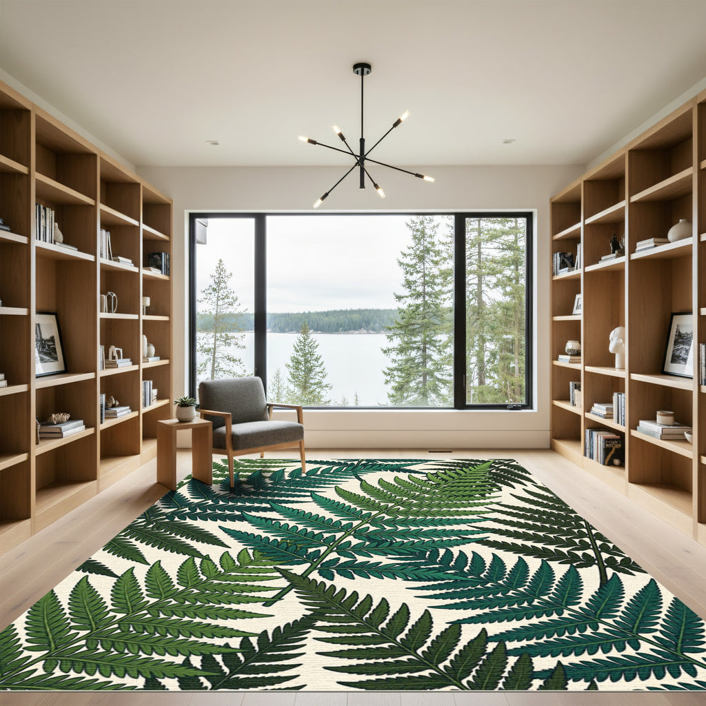 Verdant Green Fern Frond Overlay Rug