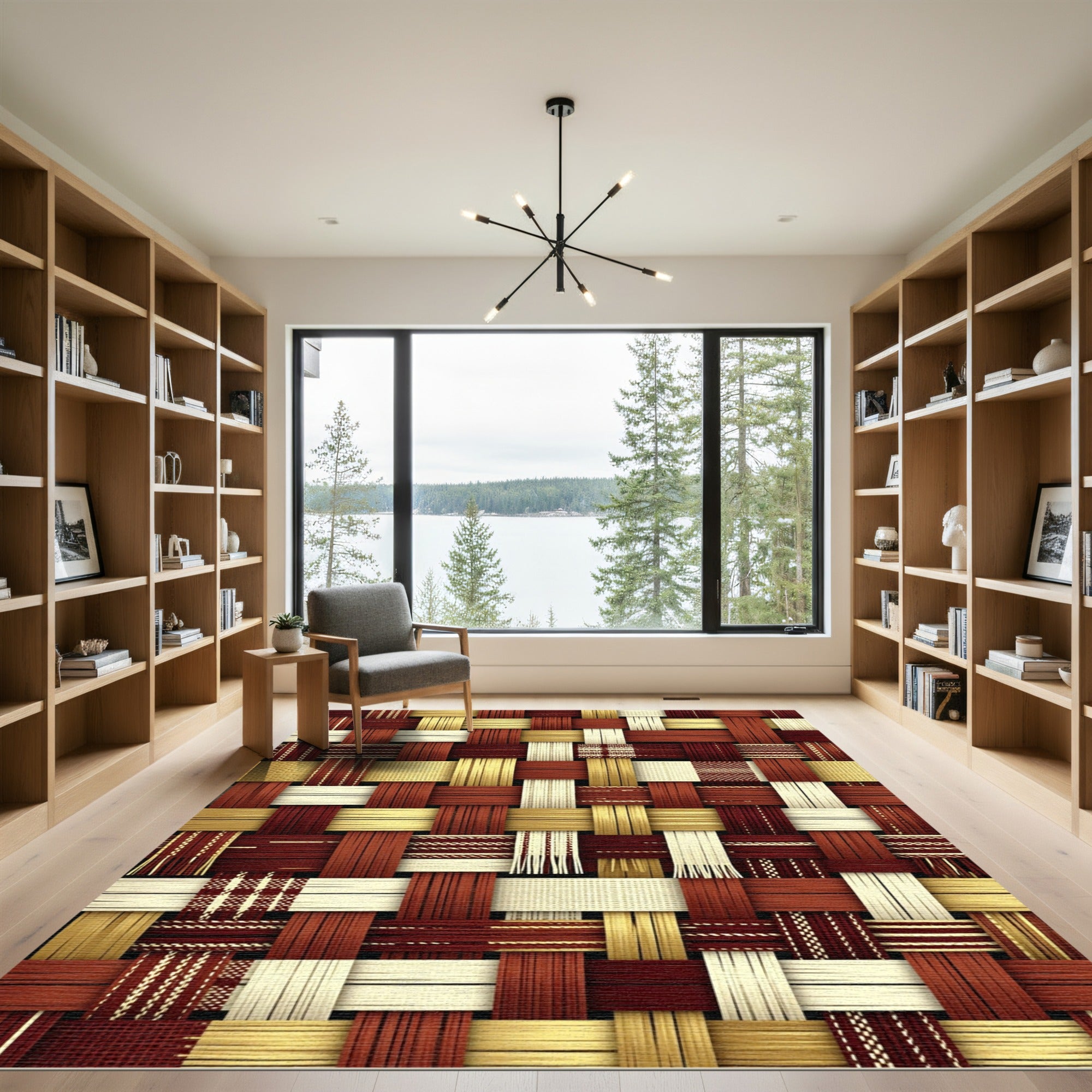 Terracotta Gold Beige Woven Stripes Rug