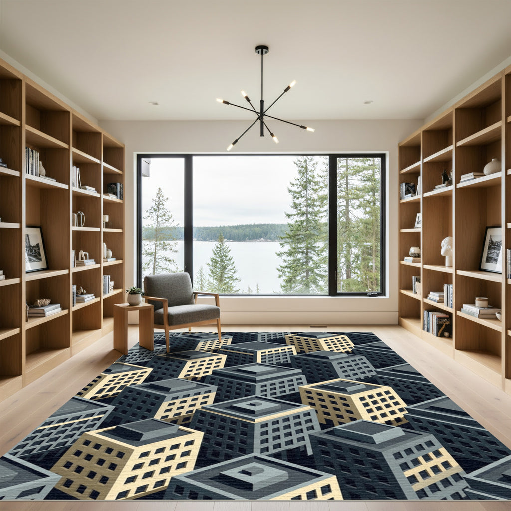 Geometric Cityscape Buildings Isometric Rug
