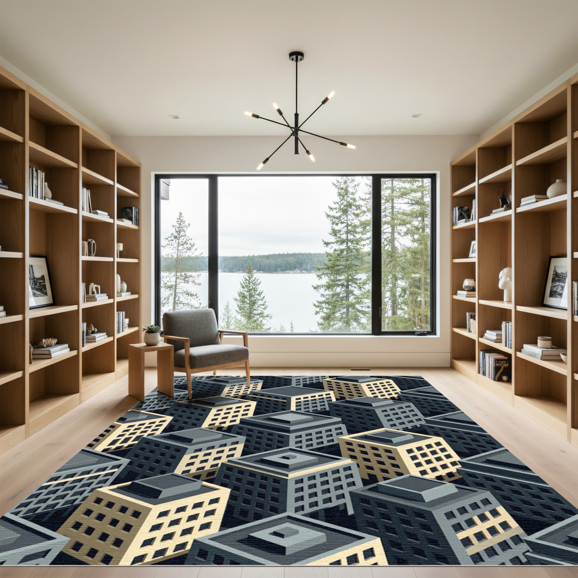 Geometric Cityscape Buildings Isometric Rug