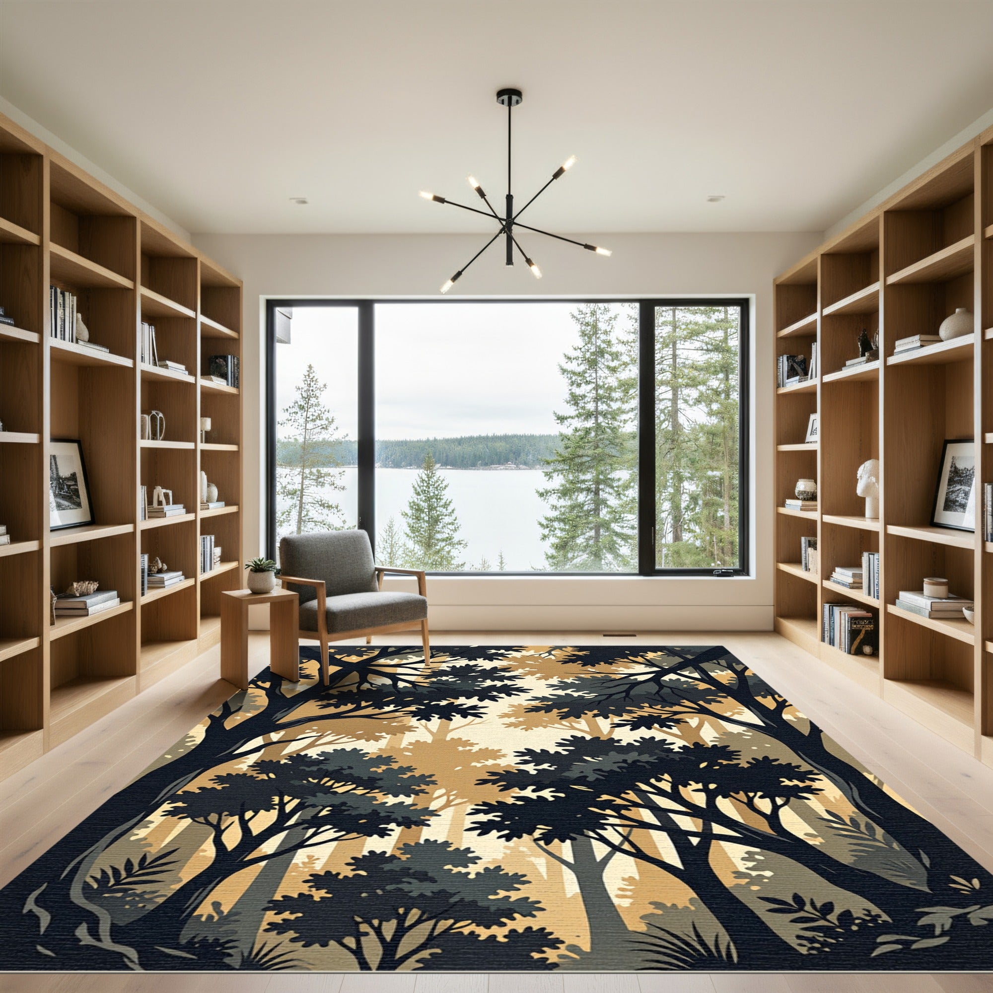 Golden Forest Canopy Silhouette Rug