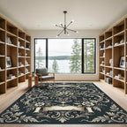 Dark Slate Floral Baroque Scroll Rug