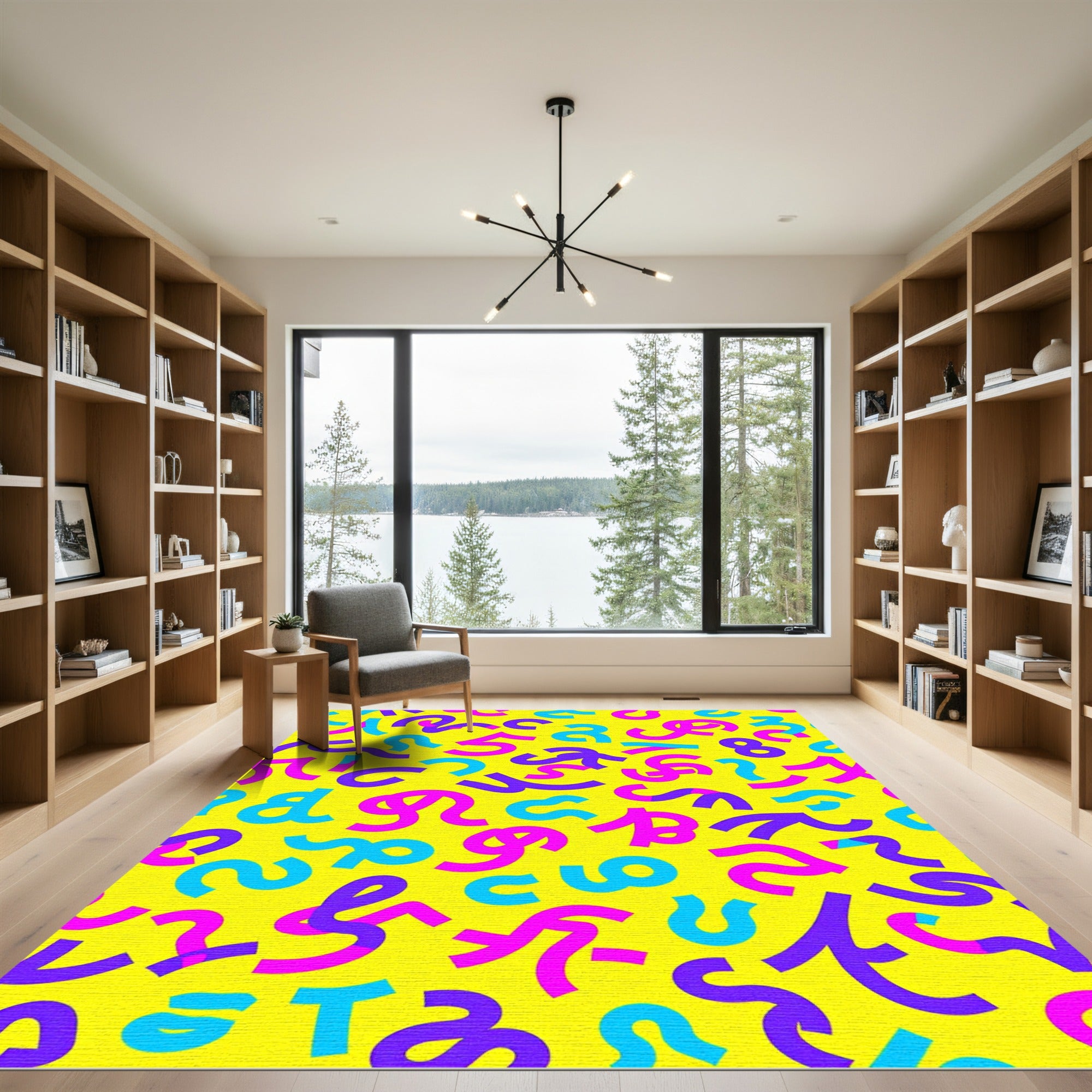 Bright Yellow Playful Numeral Splash Rug