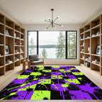 Neon Green and Purple Checkered Splatter Rug
