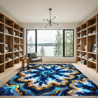 Deep Blue Crystal Geode Abstraction Rug
