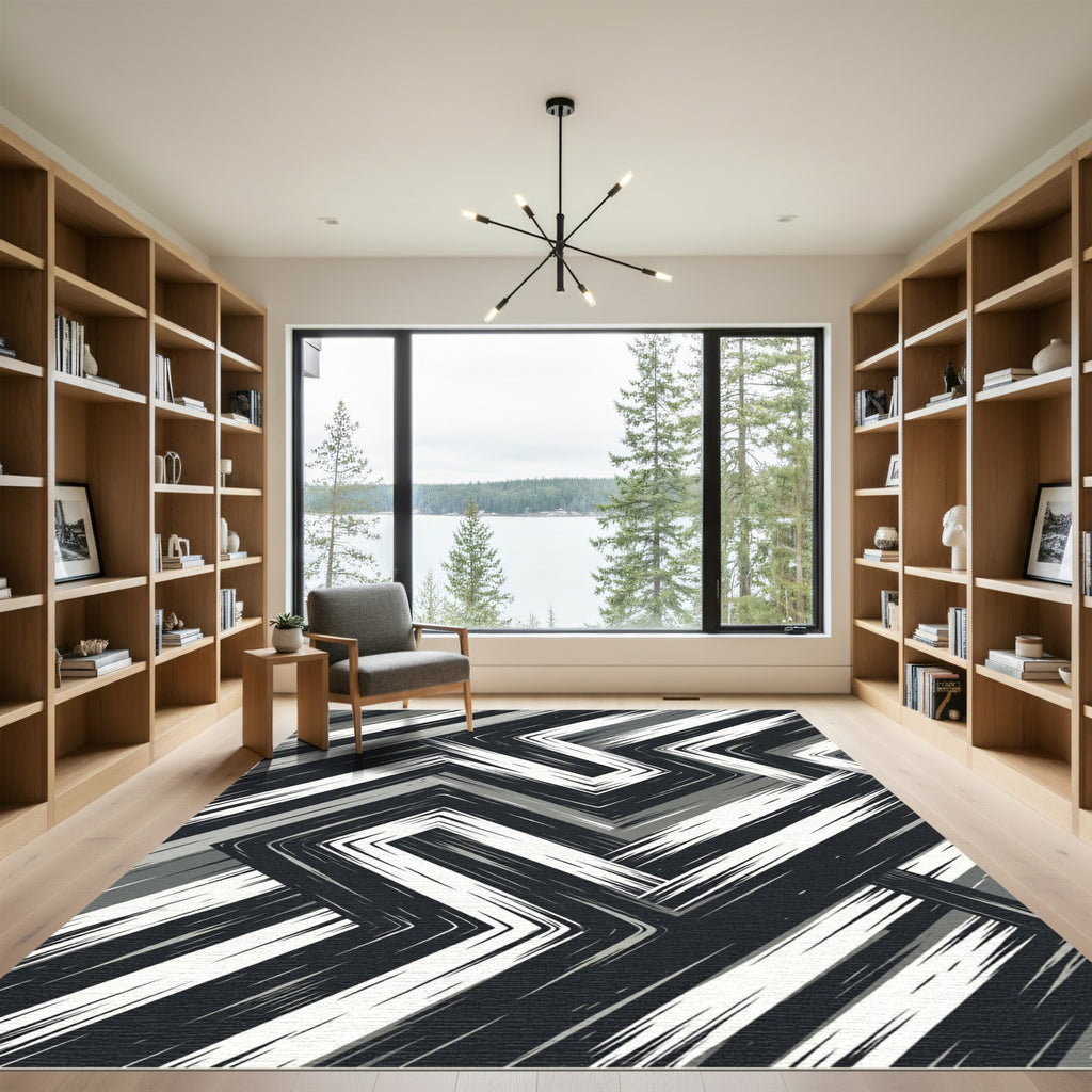 Monochrome Jagged Geometric Zigzag Rug