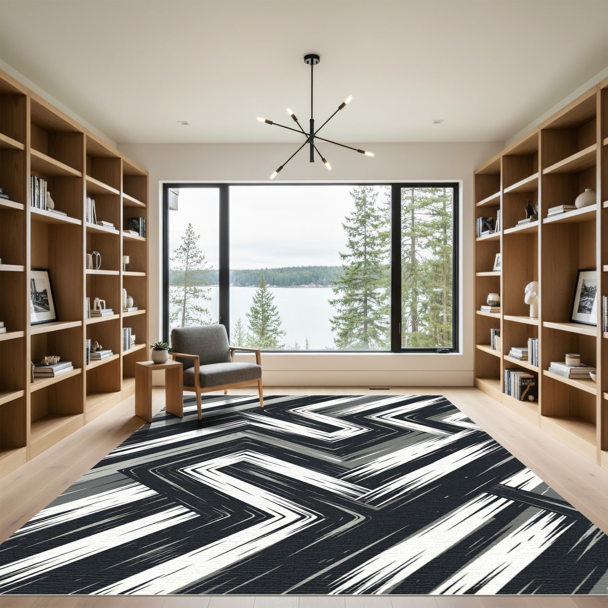 Monochrome Jagged Geometric Zigzag Rug