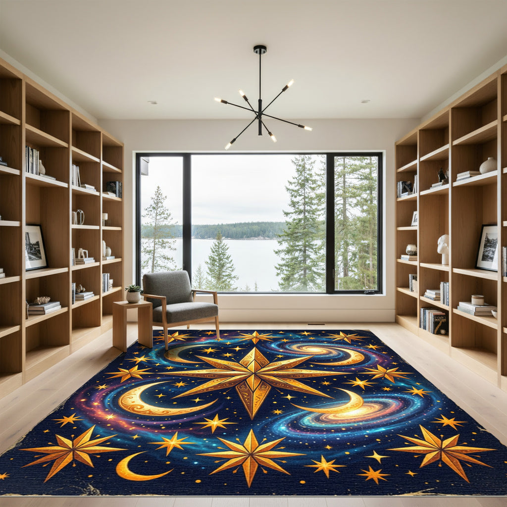 Celestial Golden Starry Galaxy Abyss Rug