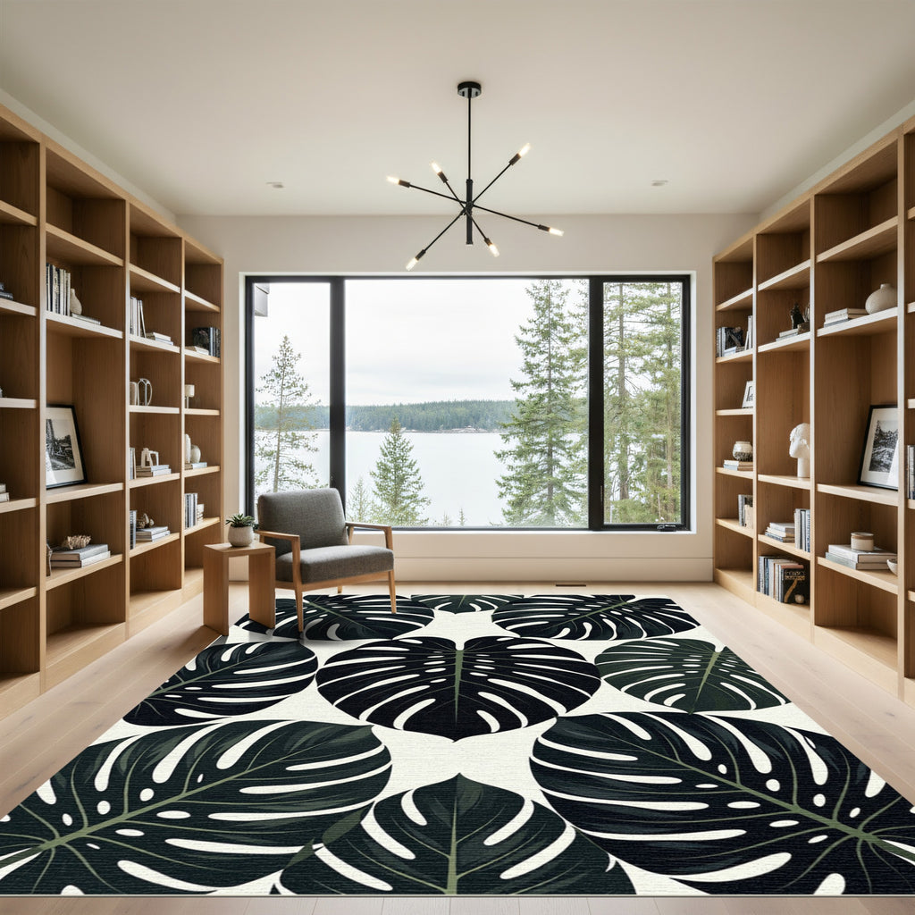Monstera Dark Green Tropical Foliage Rug