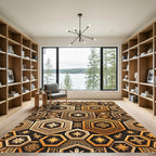 Golden Hexagon Geometric Earthy Mosaic Rug