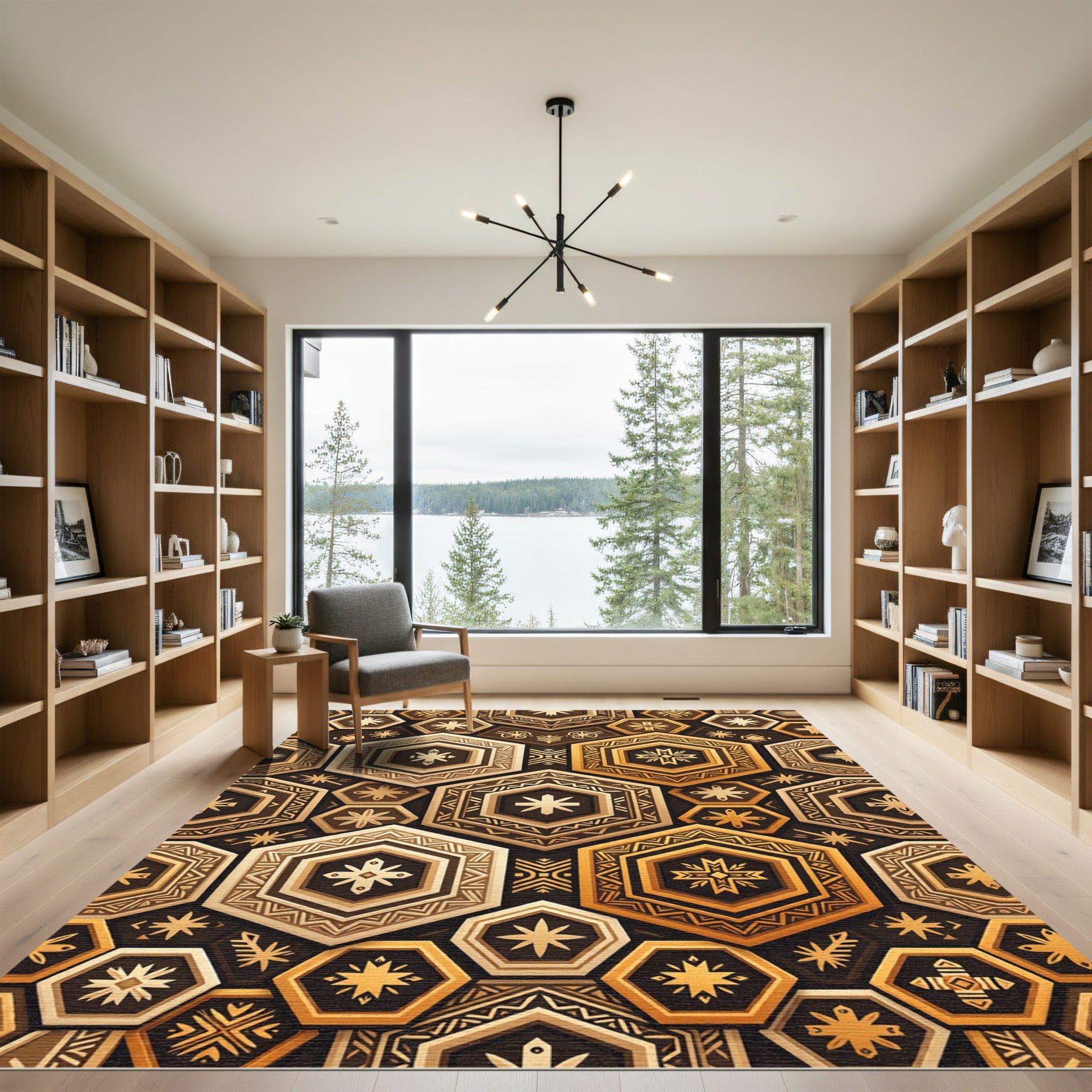 Golden Hexagon Geometric Earthy Mosaic Rug