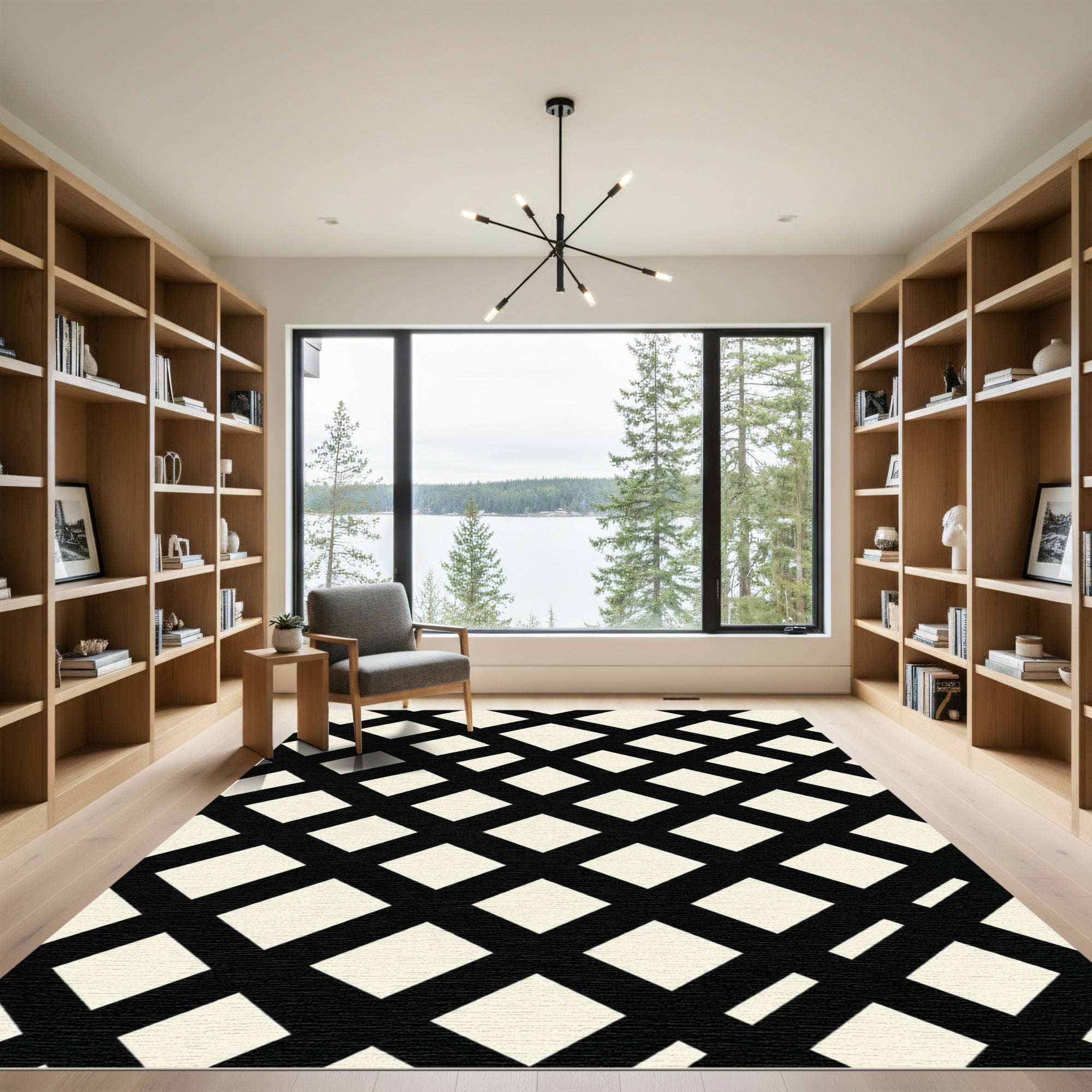 Black Cream Woven Diamond Arrangement Rug