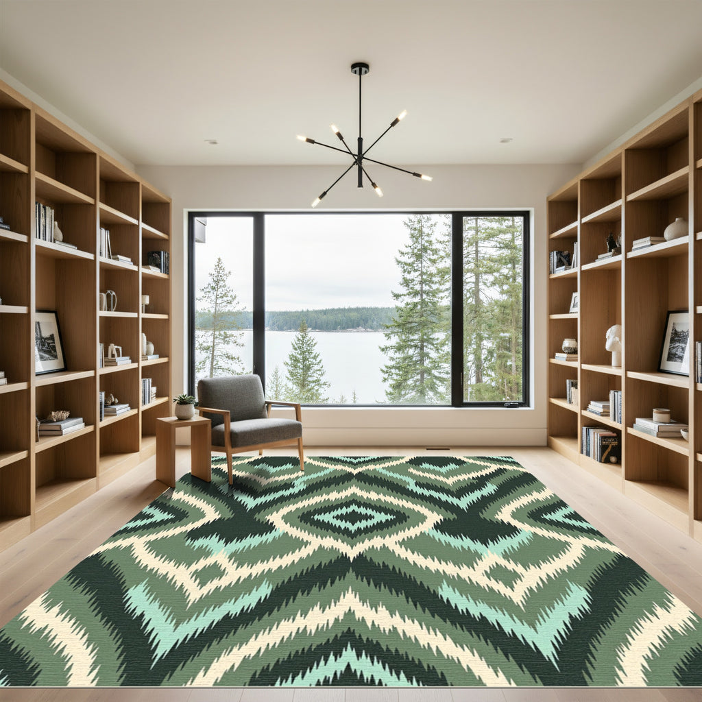 Chevron Diamond Zigzag Green Rug