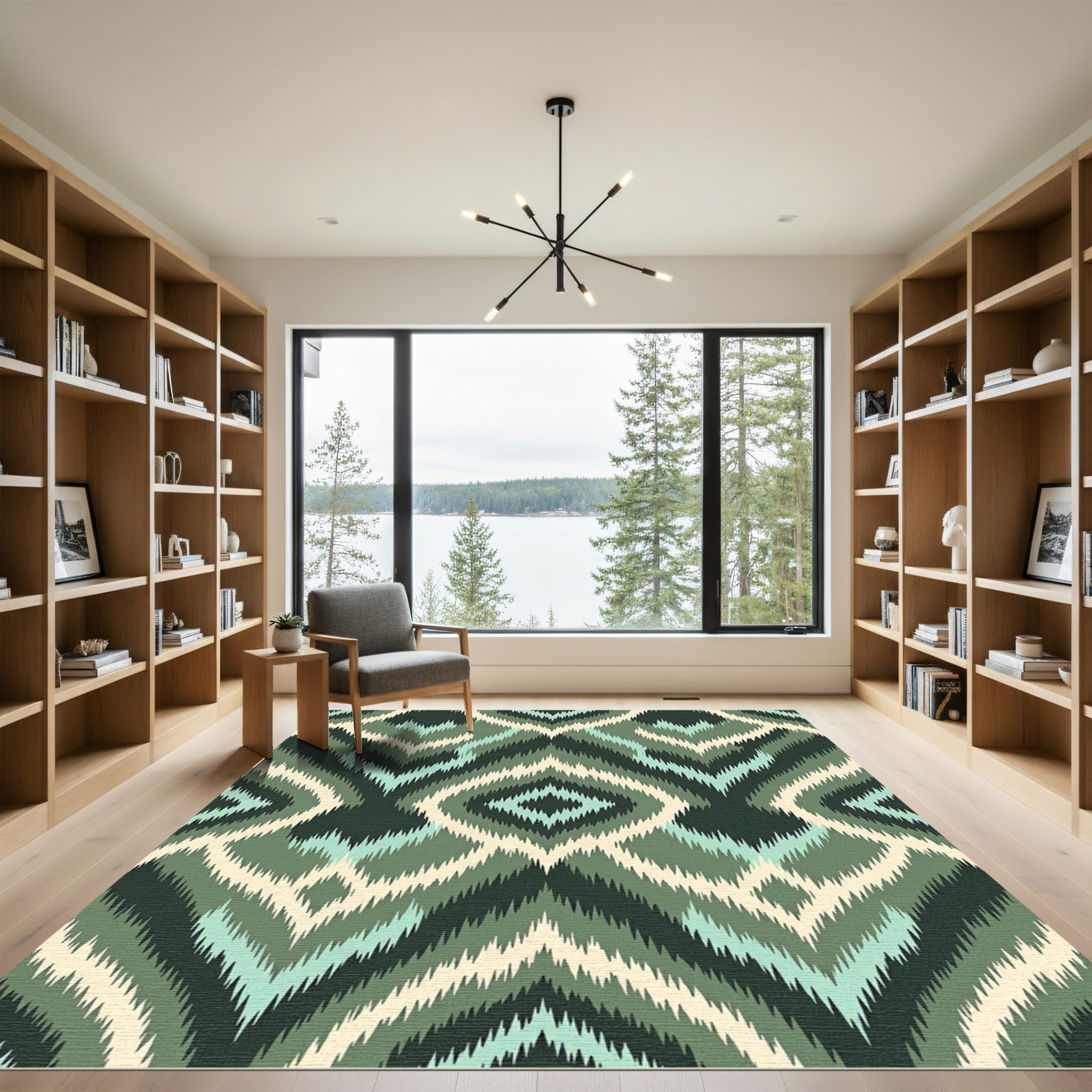 Chevron Diamond Zigzag Green Rug