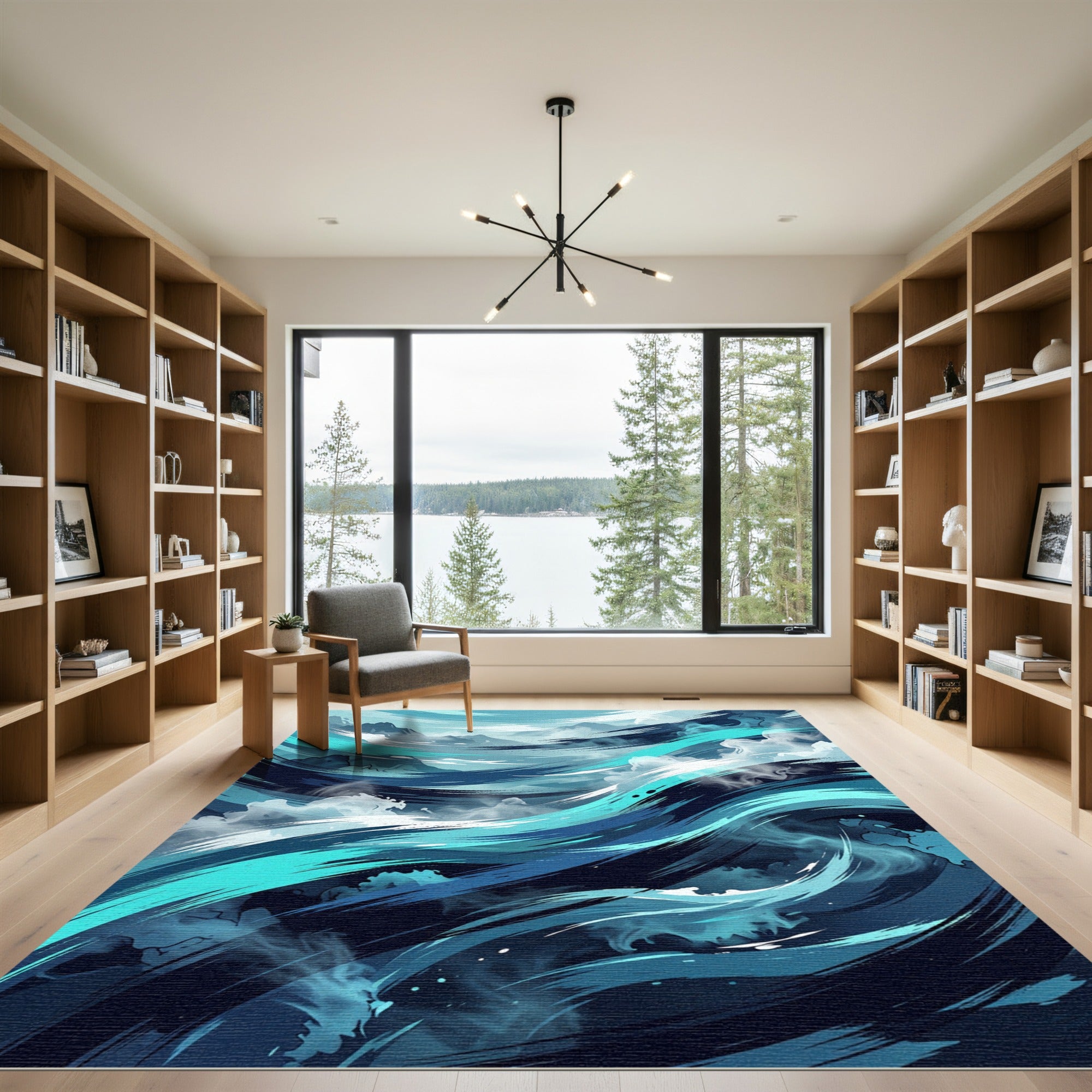 Dynamic Teal And Blue Ocean Swirls Rug