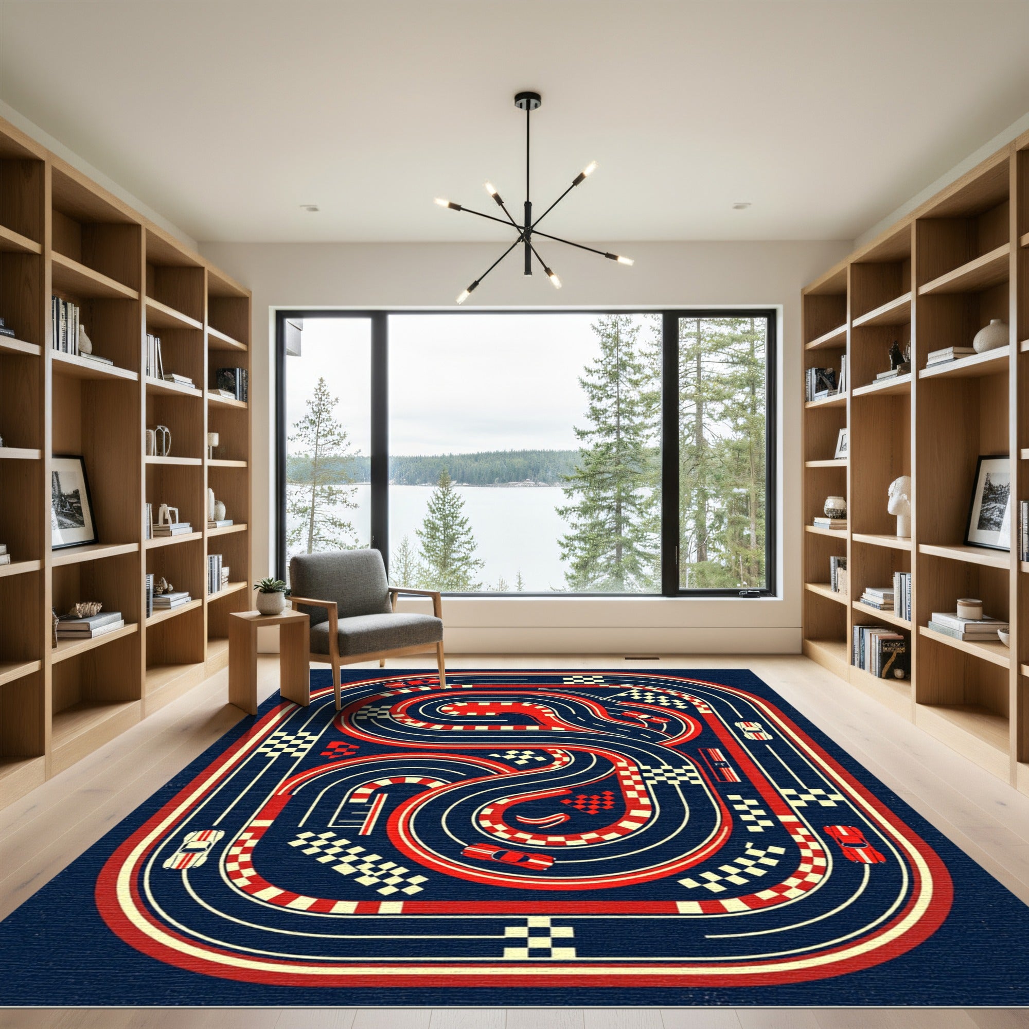 Retro Red and Navy Racing Track Rug