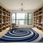 Modern Navy and Silver Spiral Vortex Rug