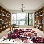 Crimson Pink Blooming Peony Bouquet Rug