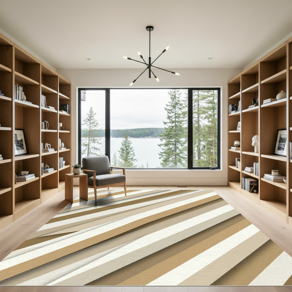 Warm Beige Diagonal Stripe Rug