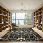 Elegant Gold Gray Lotus Palm Border Rug